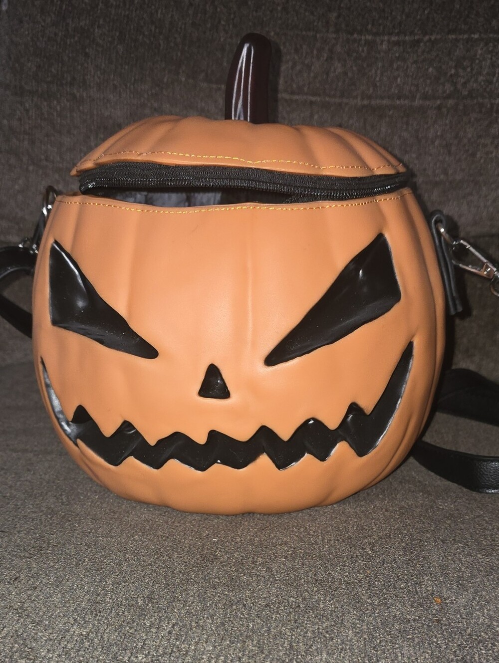 La Femme Orange Pumpkin Crossbody Purse with Black Accents
